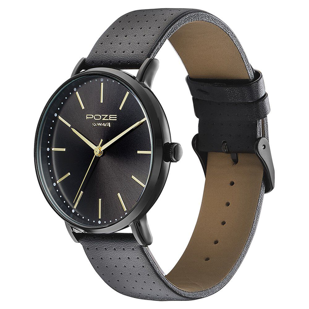 Buy Online Sonata Poze Quartz Analog Black Dial Leather Strap Watch for Men sp70025nl01w Titan