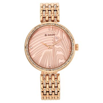 Titan Animalia Quartz Analog Dial Rose Gold Stainless Steel Strap Watch For Women