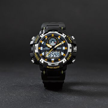 Zoop Bolt Ana Digi Watch with Black and Yellow Multi Color Case and Black Color Strap for Boys Kids, from House of Titan