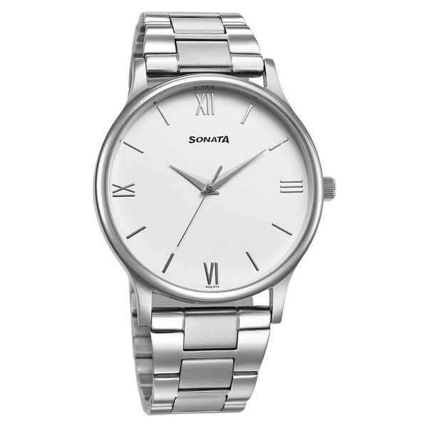 Sonata Aspire Quartz Analog White Dial Stainless Steel Strap Watch for Men - image number 0
