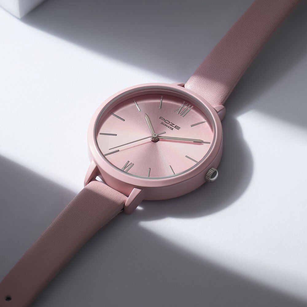 Buy Online Sonata Poze Quartz Analog Pink Dial Leather Strap Watch Buy Online Sonata Poze Quartz Analog Pink Dial Leather Strap Watch