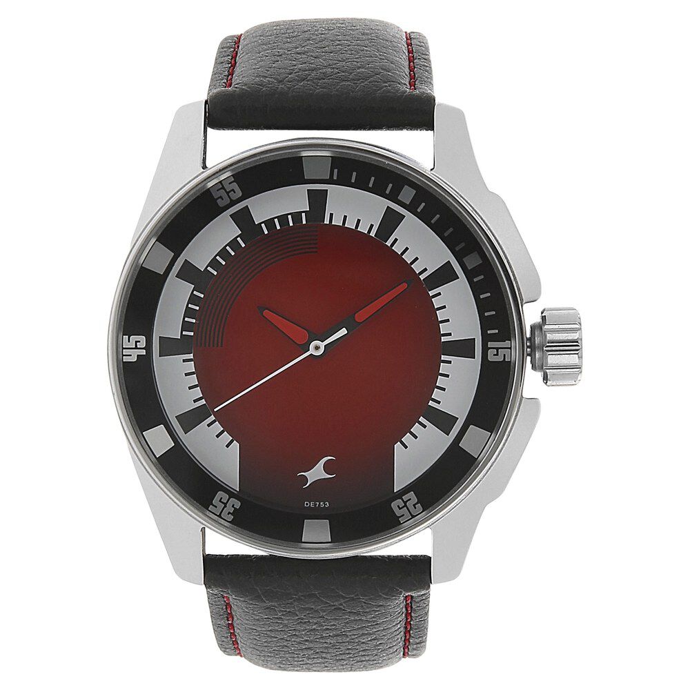 Buy Online Fastrack Quartz Analog Red Dial Leather Strap Watch for Guys nk3089sl10 Titan