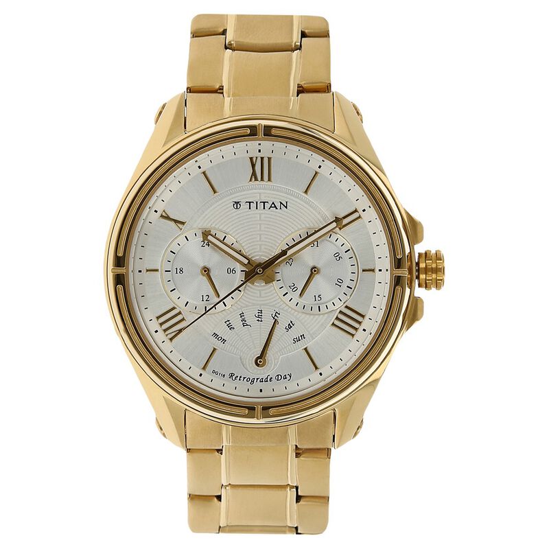 Titan Quartz Multifunction Silver Dial Stainless Steel Strap Watch for Men