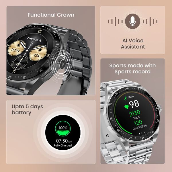 Fastrack Radiant FX1 Luxury Metal Smartwatch with 3.6 cm AMOLED Display, SingleSync BT Calling, Functional Crown - image number 6