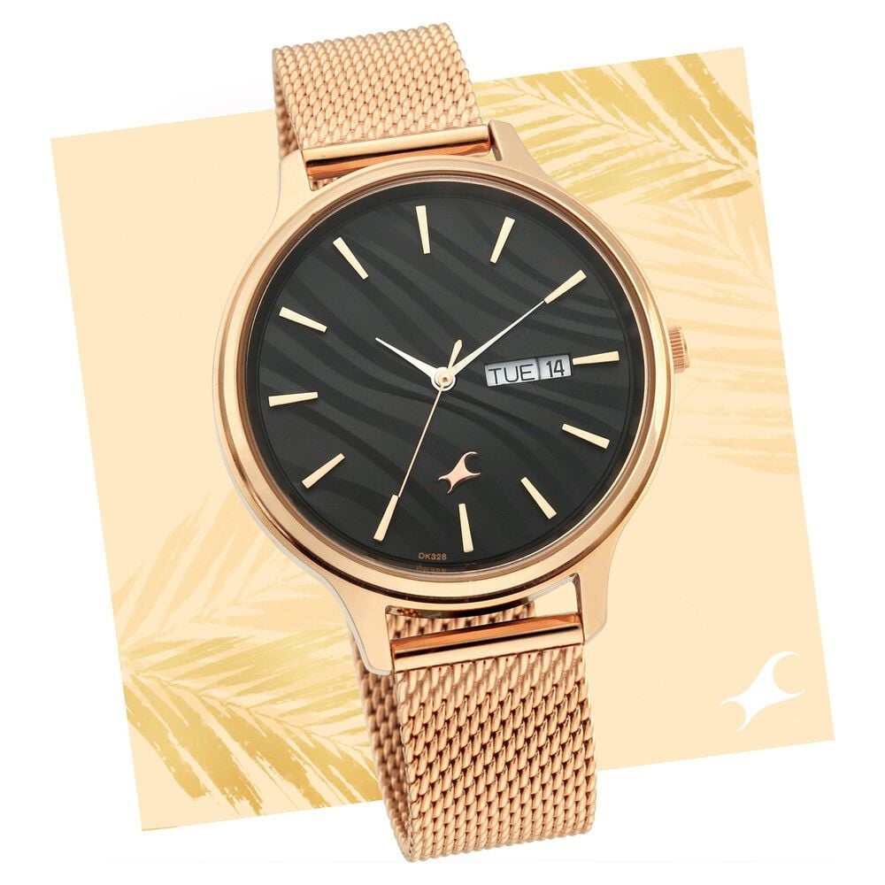 Fastrack Ruffles Quartz Analog with Day and Date Black Dial Stainless Steel Strap Watch for Girls-picture-29