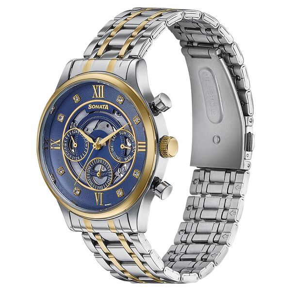 Sonata Wedding Edit Quartz Multifunction Blue Dial Stainless Steel Strap Watch For Men - image number 3