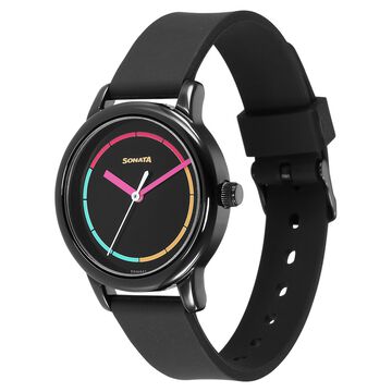 Sonata Splash Black Dial Women Watch With Plastic Strap
