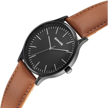 Sonata Aspire Quartz Analog Black Dial Leather Strap Watch For Men