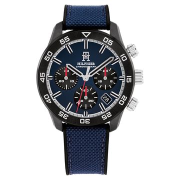 Tommy Hilfiger Quartz Chronograph Blue Dial Black Silicone Strap Watch For Men
