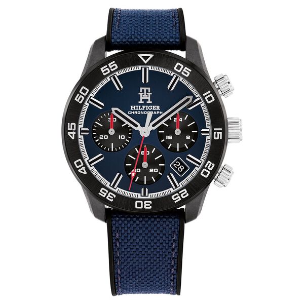 Tommy Hilfiger Quartz Chronograph Blue Dial Black Silicone Strap Watch For Men - image number 0