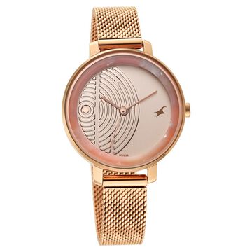 Fastrack Younique Quartz Analog Rose Gold Dial Stainless Steel Strap Watch for Girls