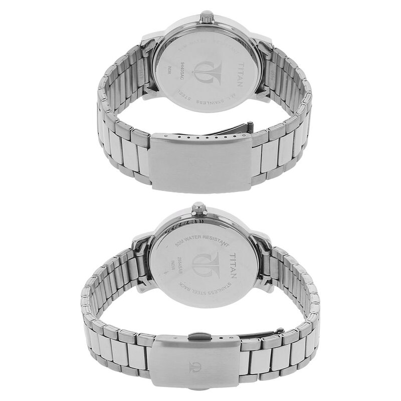 Titan Quartz Analog with Date Silver Dial Stainless Steel Strap Watch for Couple - image number 3