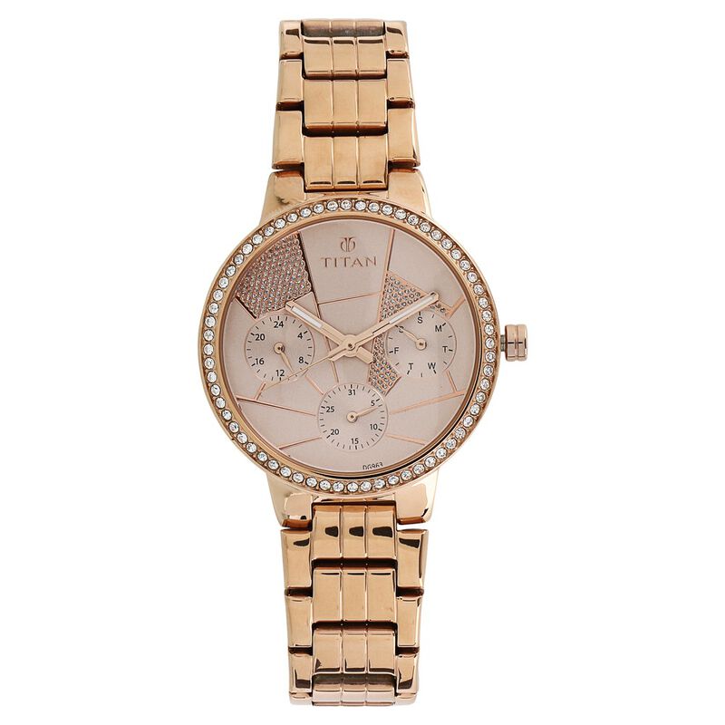 Titan Whimsy Rose Gold Dial Quartz Multifunction Stainless Steel Strap Watch for Women - image number 0