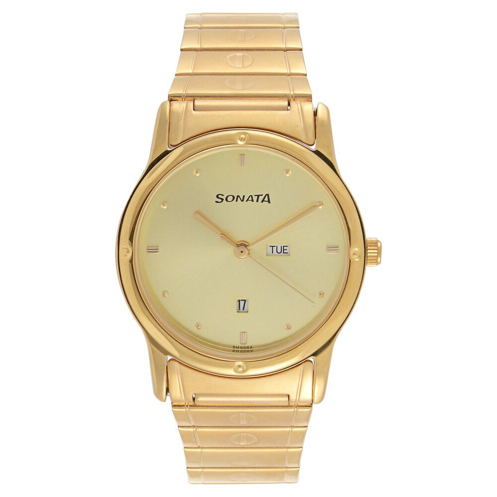 Buy Online Sonata Quartz Analog with Day and Date Champagne Dial