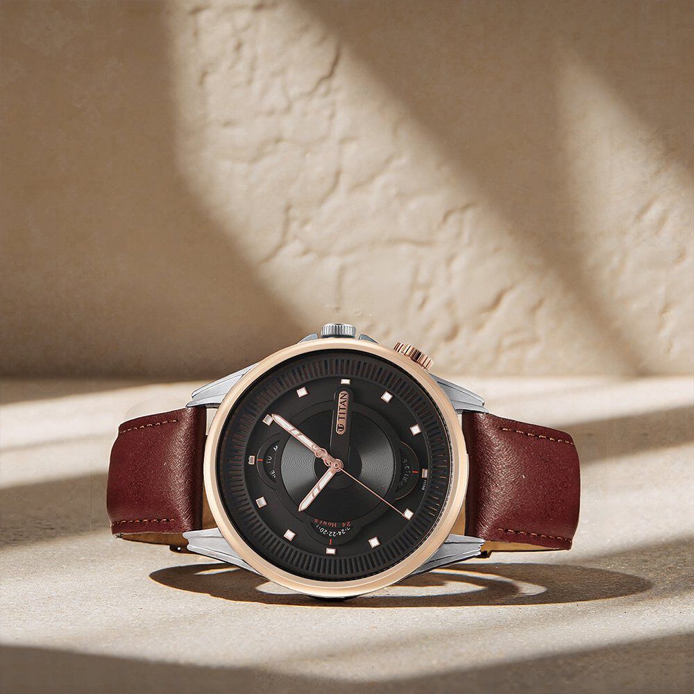 Buy Online Titan Techno Beats Black Dial Analog with Day and Date Buy Online Titan Techno Beats Black Dial Analog with Day and Date