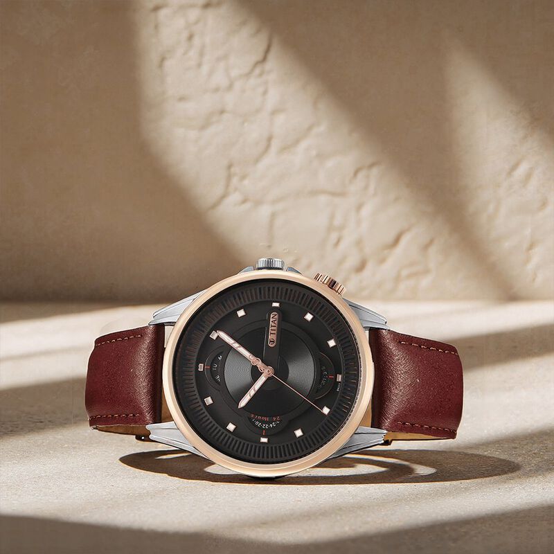 Titan Techno Beats Black Dial Analog with Day and Date Steel Strap Watch for Men