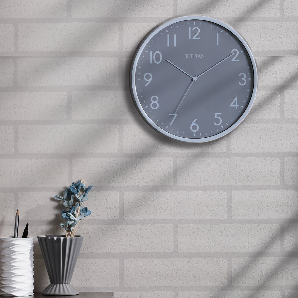 Buy Online Titan Silent Sophistication Grey Clock with Striking