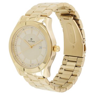 Titan Quartz Analog with Date Champagne Round Dial Golden Stainless Steel Strap Watch For Men