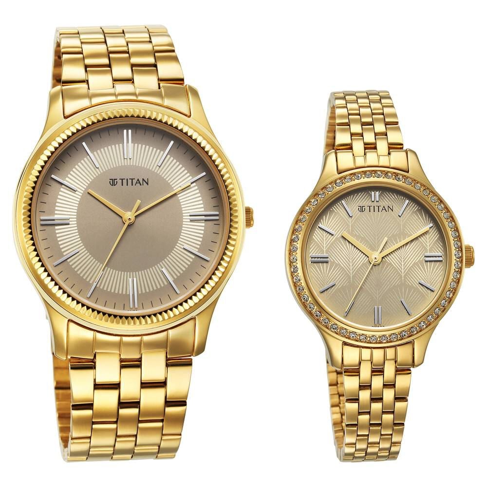 Titan couple gold watches hot sale