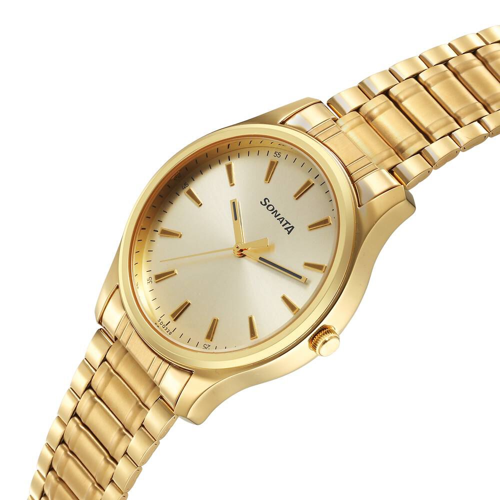Sonata Traditional Essentials Quartz Analog Champagne Dial Stainless Steel Strap Watch for Men
