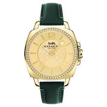 Coach Quartz Analog Golden Dial Leather Strap Watch for Women