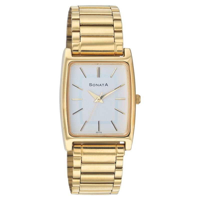 Sonata Quartz Analog with Date Champagne Dial Strap Watch for Men