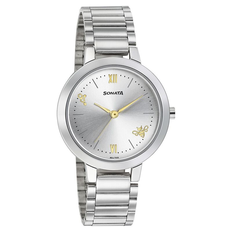 Sonata Play Silver Dial Women Watch With Stainless Steel Strap