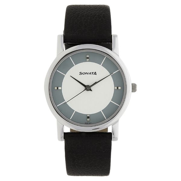 Sonata Quartz Analog White Dial Leather Strap Watch for Men - image number 0