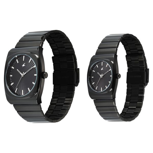 Fastrack Mixmatched Quartz Analog Multicoloured Dial Two Toned Stainless Steel Strap Watch For Couple - image number 2