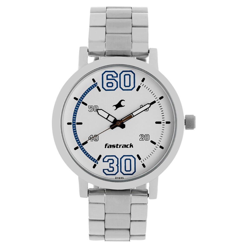Buy Online Fastrack Fundamentals Quartz Analog White Dial Stainless Steel Strap Watch for Guys nm38052sm01 Titan