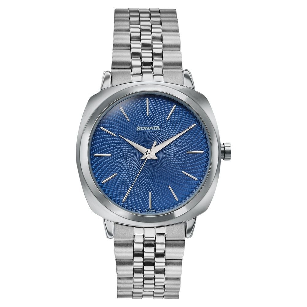 Sonata Vector Blue Textured Dial Silver-Tone Bracelet Watch for Men-image-9