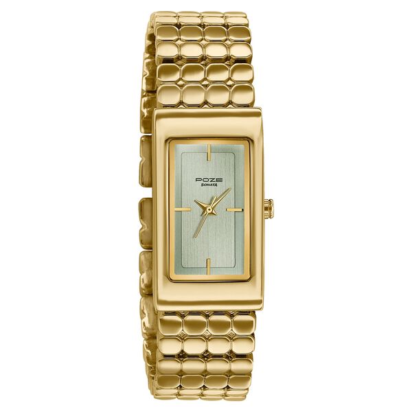 Poze Poze Quartz Analog Green Dial Golden Metal Strap Watch For Women - image number 2