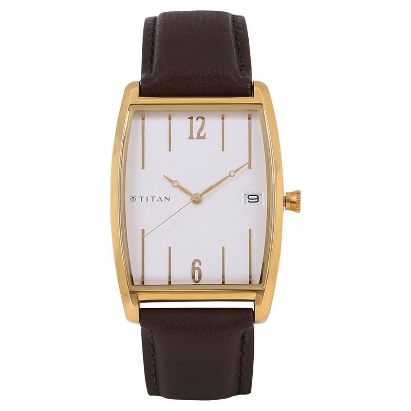 Titan Quartz Analog with Date White Dial Leather Strap Watch for Men
