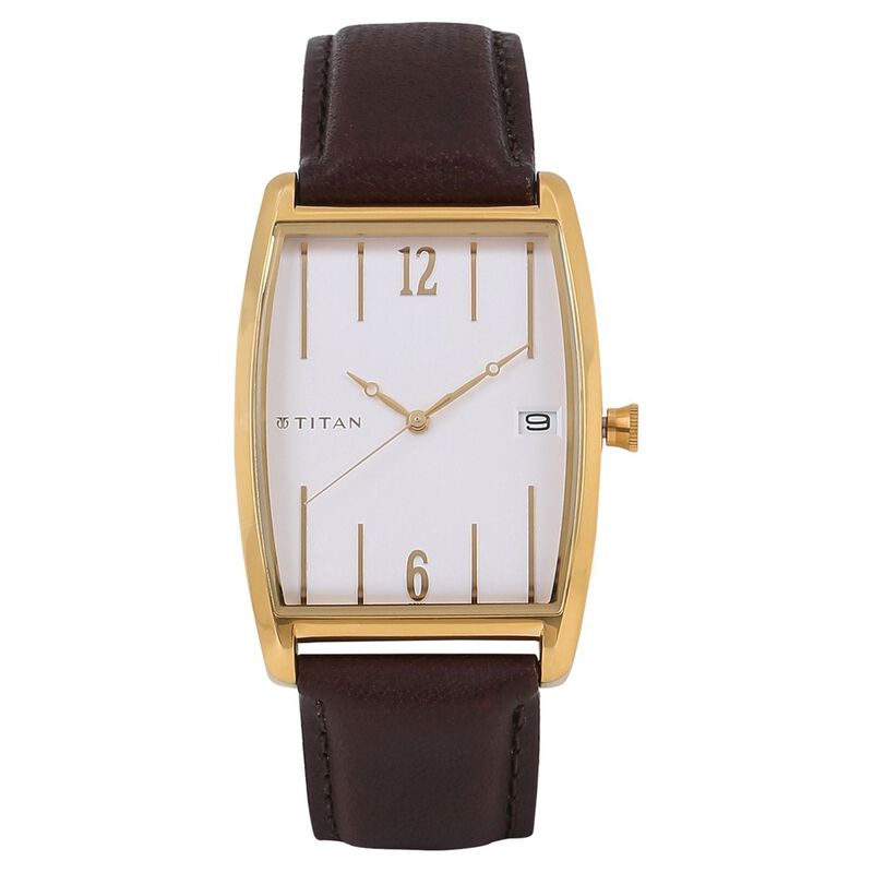 Titan Quartz Analog with Date White Dial Leather Strap Watch for Men - image number 0
