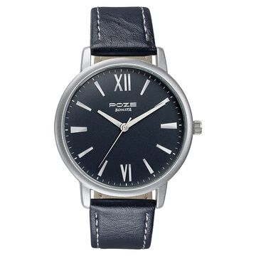 Sonata Poze Quartz Analog Black Dial Leather Strap Watch for Men