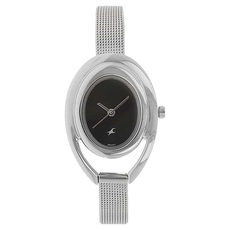 Fastrack Quartz Analog Black Dial Stainless Steel Strap Watch for Girls