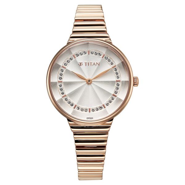 Titan Aura Quartz Analog Silver Dial Rose Gold Stainless Steel Strap Watch For Women - image number 0