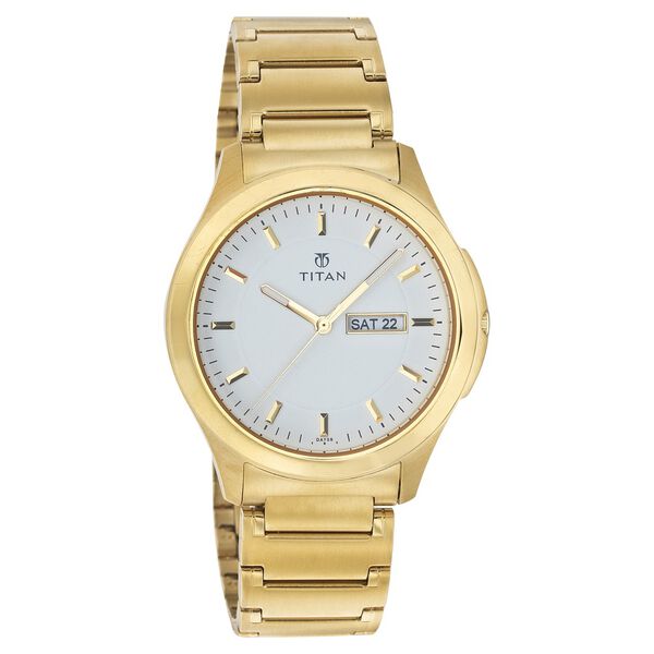 Titan White Dial Analog with Day and Date Quartz Stainless Steel Strap Watch for Men - image number 0