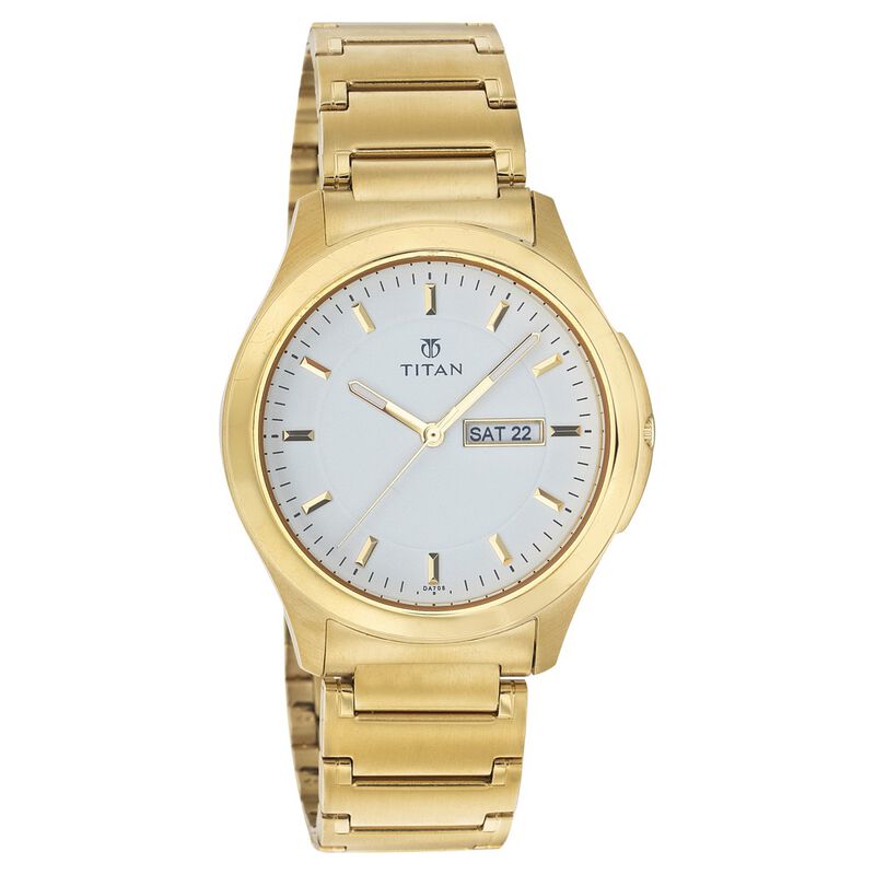 Titan White Dial Analog with Day and Date Quartz Stainless Steel Strap Watch for Men