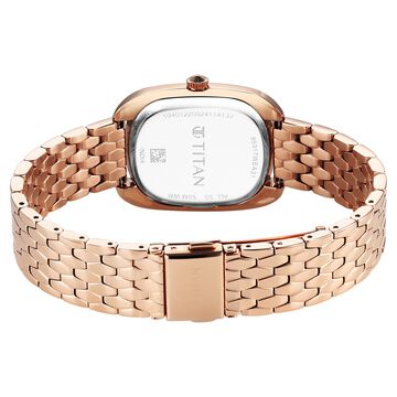 Titan Glamour Quartz Analog Blue Dial Rose Gold Stainless Steel Strap Watch For Women