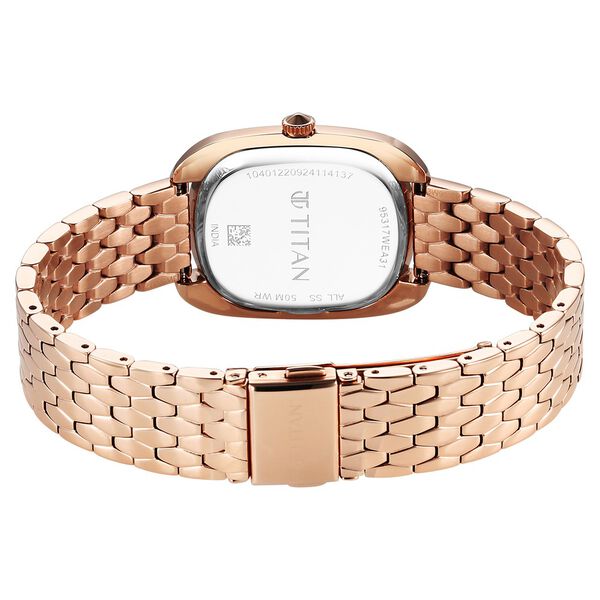 Titan Glamour Quartz Analog Blue Dial Rose Gold Stainless Steel Strap Watch For Women - image number 4