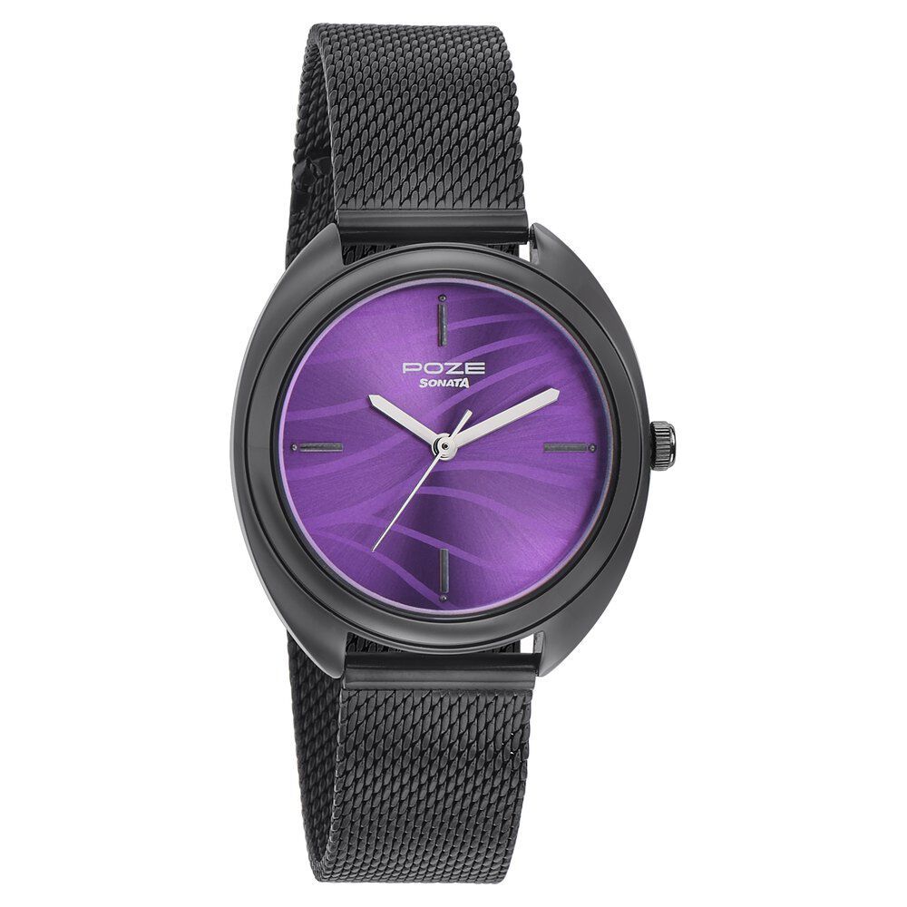 Buy Online Sonata Poze Quartz Analog Purple Dial Metal Strap Watch for Women sp80016nm01 Titan