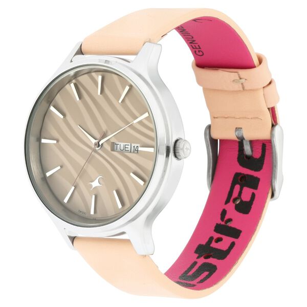 Fastrack Ruffles Quartz Analog with Day and Date Beige Dial Leather Strap Watch for Girls - image number 3