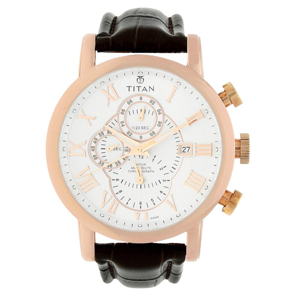 Titan Quartz Chronograph White Dial Leather Strap Watch for Men