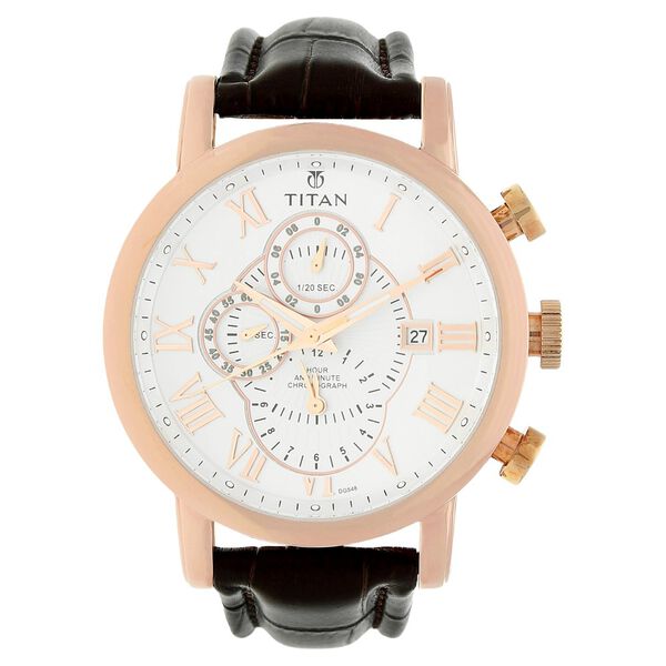 Titan Quartz Chronograph White Dial Leather Strap Watch for Men - image number 0