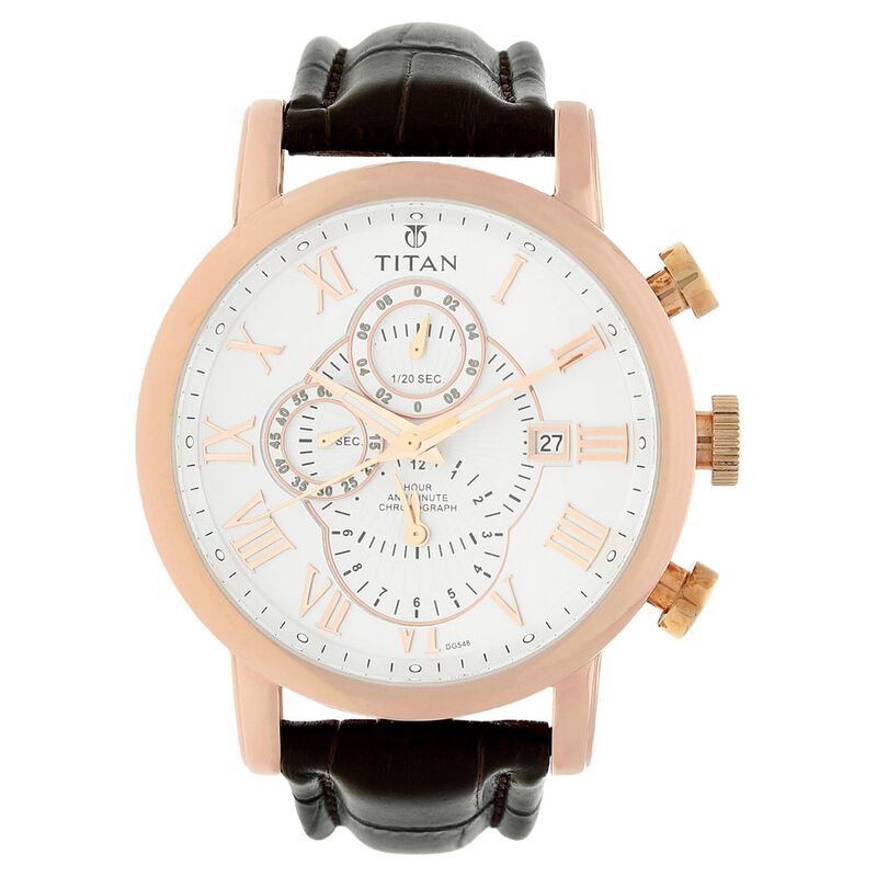 Titan Quartz Chronograph White Dial Leather Strap Watch for Men