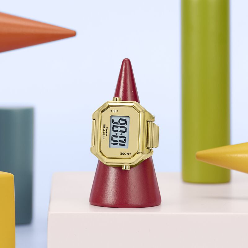 Poze By Sonata Digital Ring Watch With Golden Dial For Women
