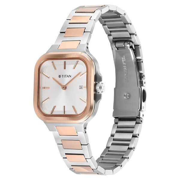 Titan Slim Square Quartz Analog with Date Silver Dial With Two Toned Color Stainless Steel Strap Watch For Women - image number 2