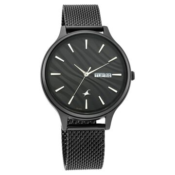 Fastrack Ruffles Quartz Analog with Day and Date Black Dial Stainless Steel Strap Watch for Girls