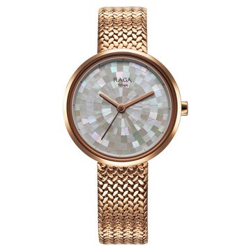 Titan Raga Memoirs Quartz Analog Mother Of Pearl Round Dial Rose Gold Metal Strap Watch For Women
